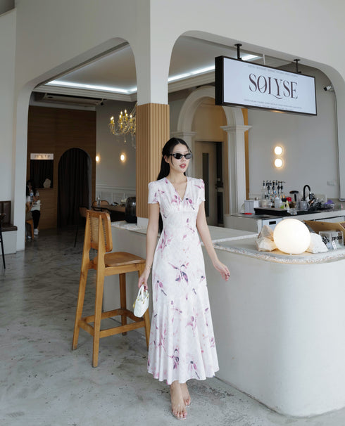 V-Neck Short Sleeves flare Long Dress